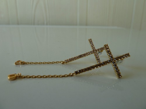 2x pairs of gold plated CZ dangle earring (cross) Womens quality Jewellery - Foto 2 di 4