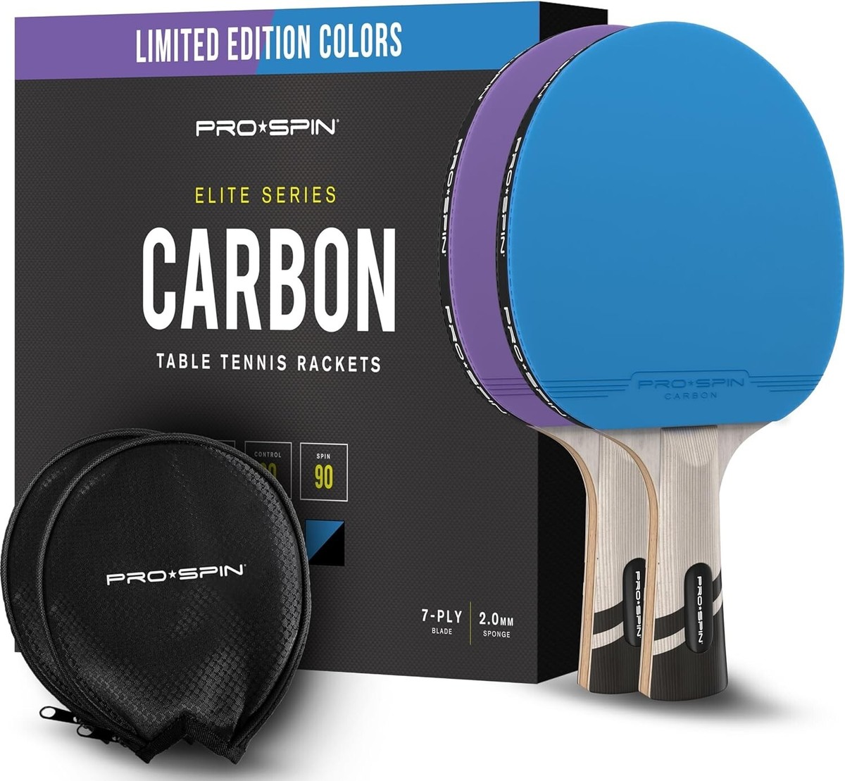 PRO SPIN Ping Pong Paddle - Limited Pink Edition With Carbon Fiber & 7-Ply Blade For Enhanced Performance