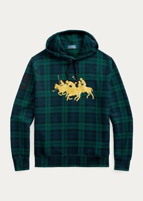POLO RALPH LAUREN Men's Green Tartan Plaid Gold Triple-Pony Fleece