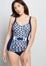 ModCloth Women's NWT The Susan One-Piece Swimsuit - Navy Gingham - Size Small