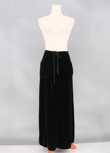 EDDIE BAUER Black Velvet Midi Skirt Back Slit Drawstring Waist Size 10 Tall - Picture 4 of 7