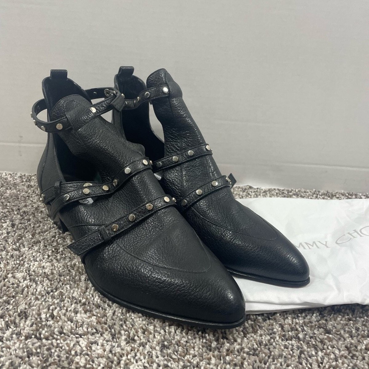 Authentic Jimmy Choo black Harley studs cut out Boot new w duster