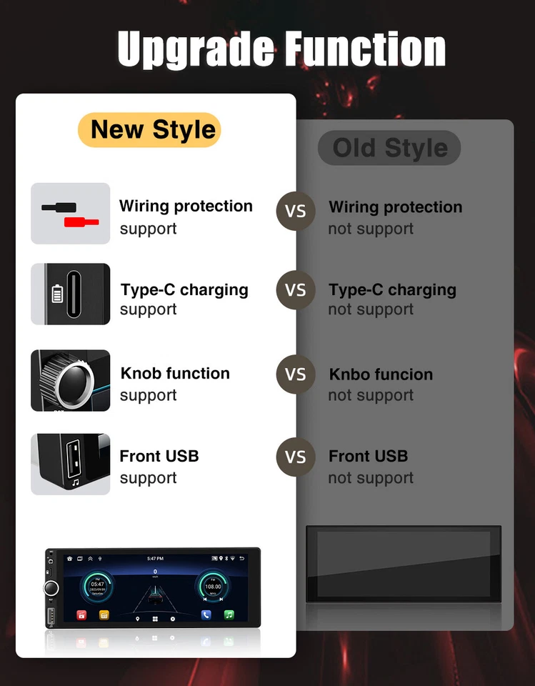 Carplay Single 1 Din Android 12 Car Stereo Radio GPS WIFI BT Touch Screen 2G+32G - Image 4 of 4