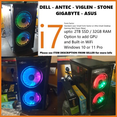 ^Intel i7 2TB SSD 32GB RAM ASUS DELL ANTEC VIGLEN GIGABYTE GAMING DESKTOP PC SFF
