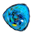 Art Glass Bowl Blue Splatter Hand Blown  Candy Serving Decor Collectible