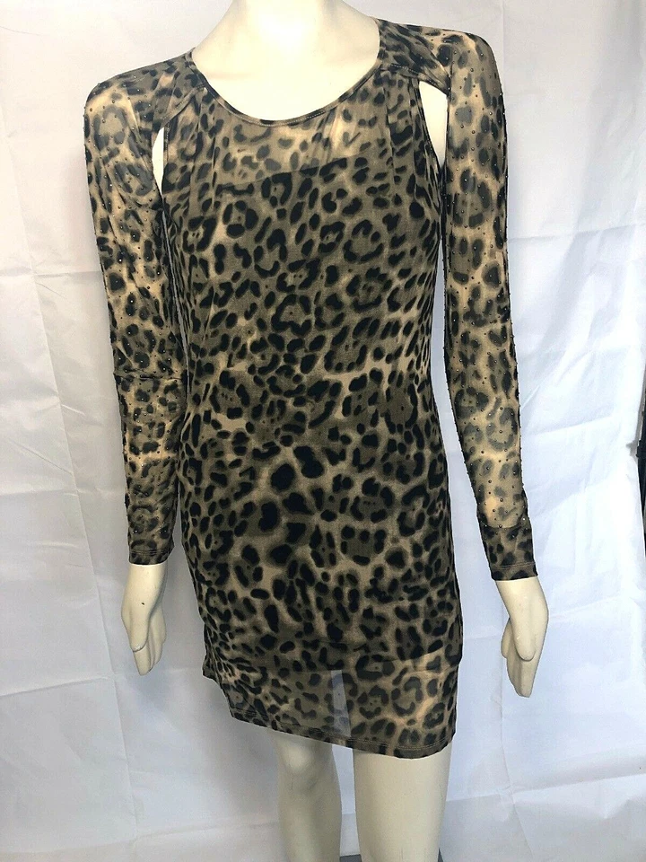 LS LINE Long Sleve Womens Slit Leopard Dress
