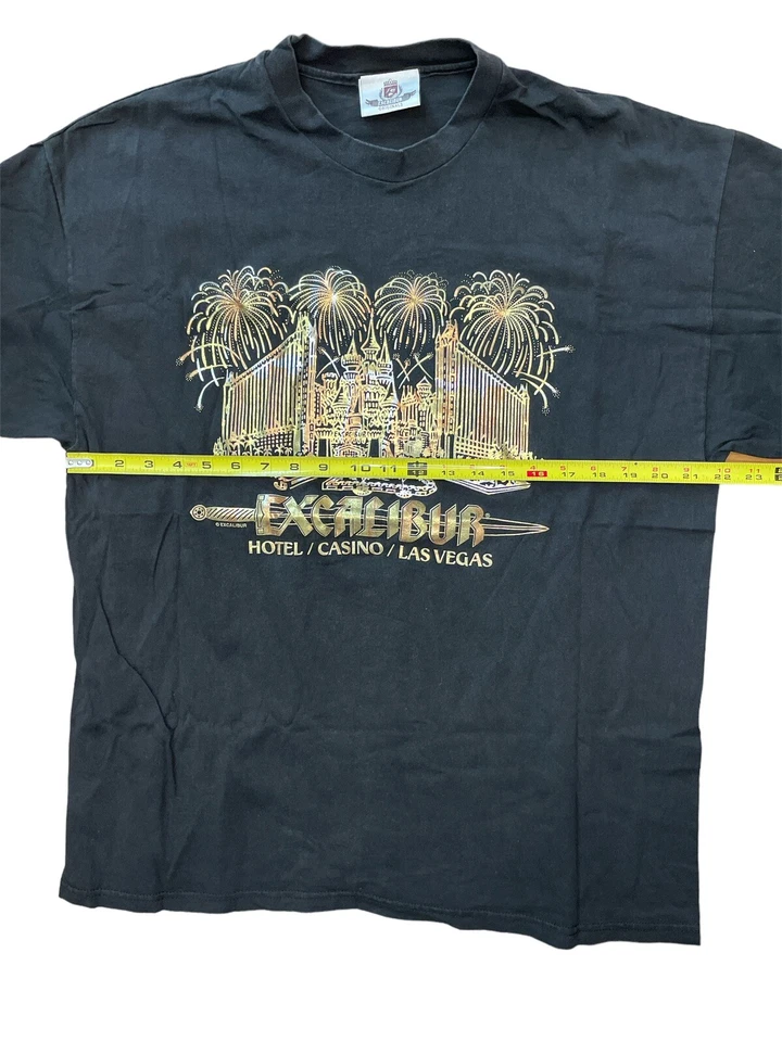 Camiseta para hombre Excalibur Hotel Casino Las Vegas Wizard Castle dorada brillante talla XL Foto 3 de 4