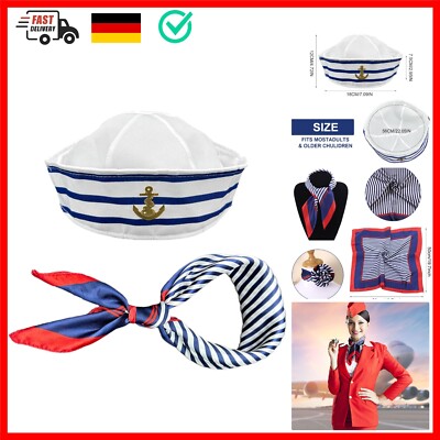 TSHAOUN Sailor Hat Schal Set für Männer und Frauen,Blau Weiß Gestreift Seeman...