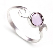 AAA Pink Amethyst Round Shape Statement Ring Solid Silver Jewelry Birthday Gift