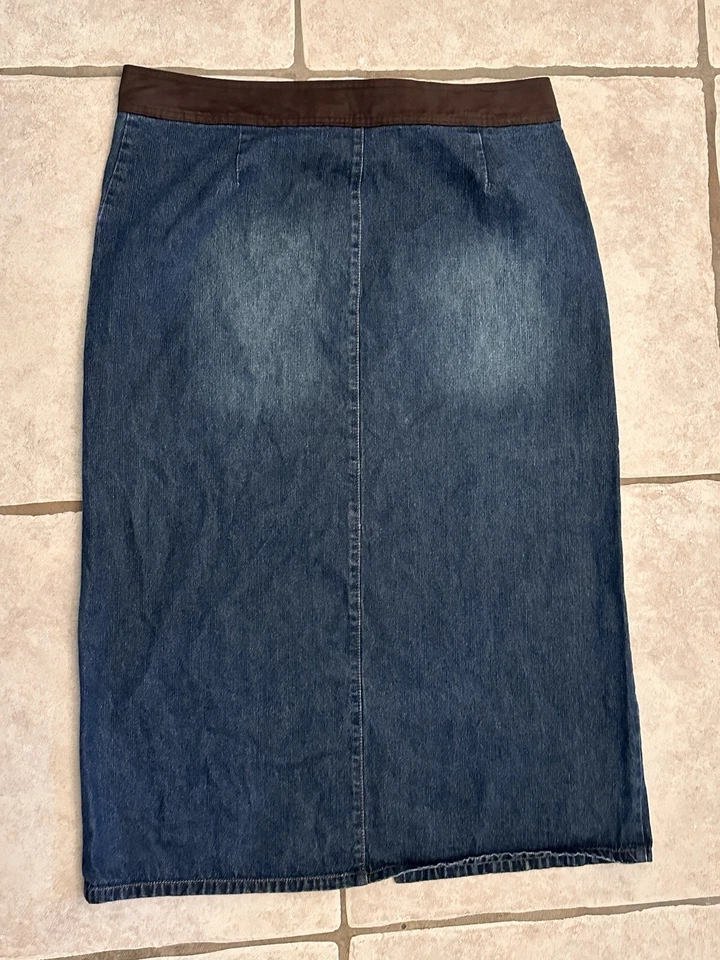 Vintage High Waisted Midi Pencil Skirt Zippered Front Slit Denim Dark Wash Sz 16 - Изображение 4 из 4