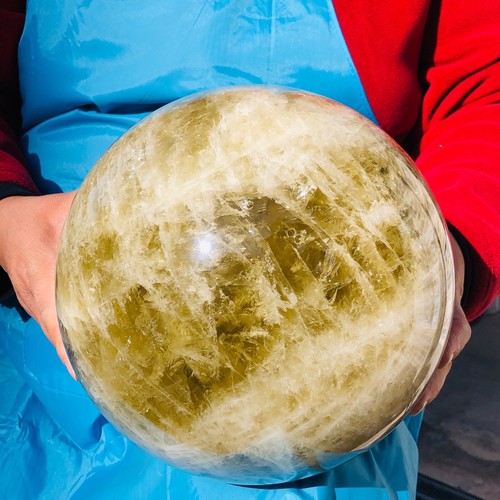 31,02LB Grande Sfera di Cristallo Giallo Naturale Quarzo Sfera Citrino Minerale Guarigione - Foto 14 di 21