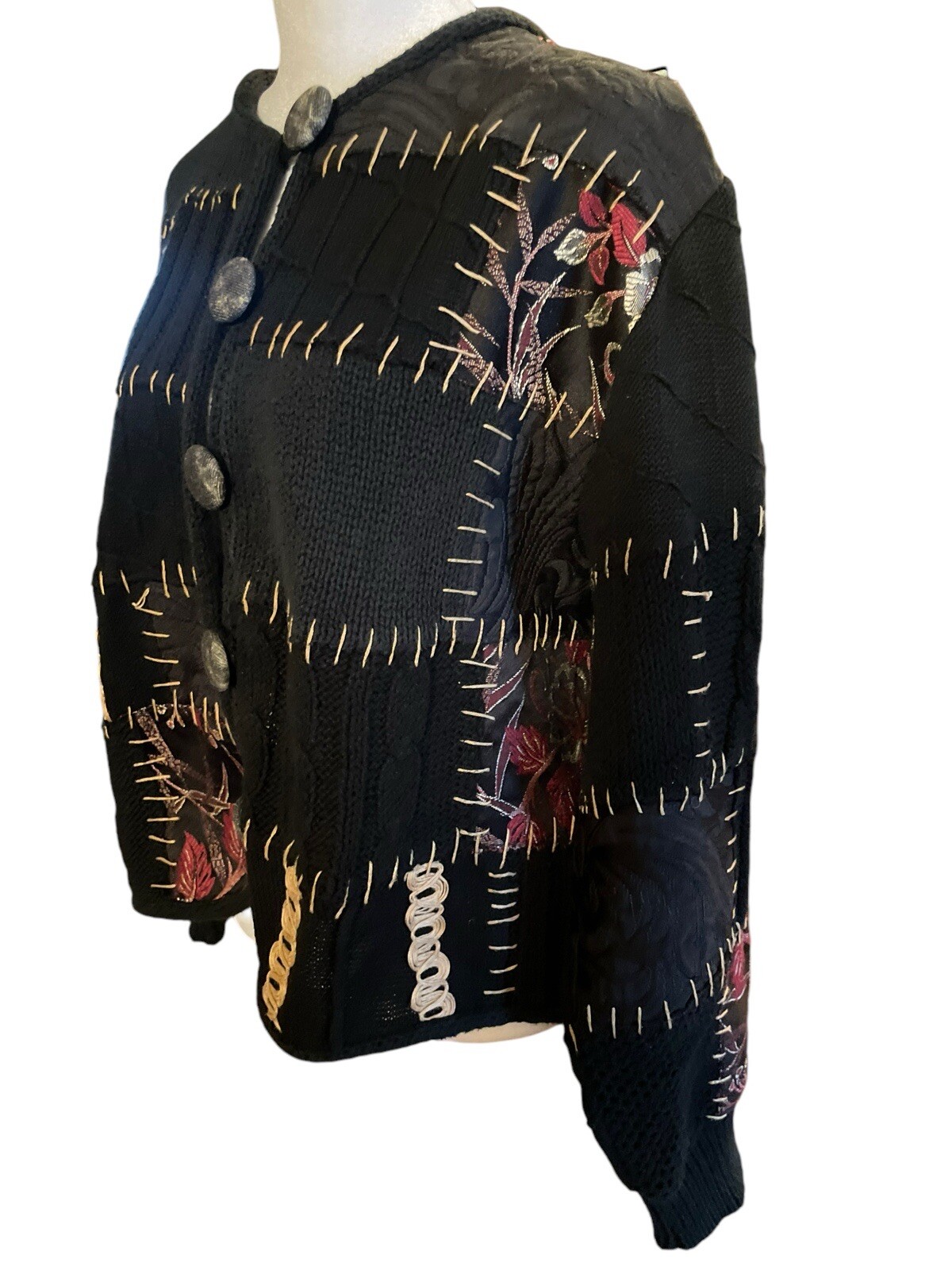 Sandy Starkman Patchwork Sweater Cardigan Medium … - image 4