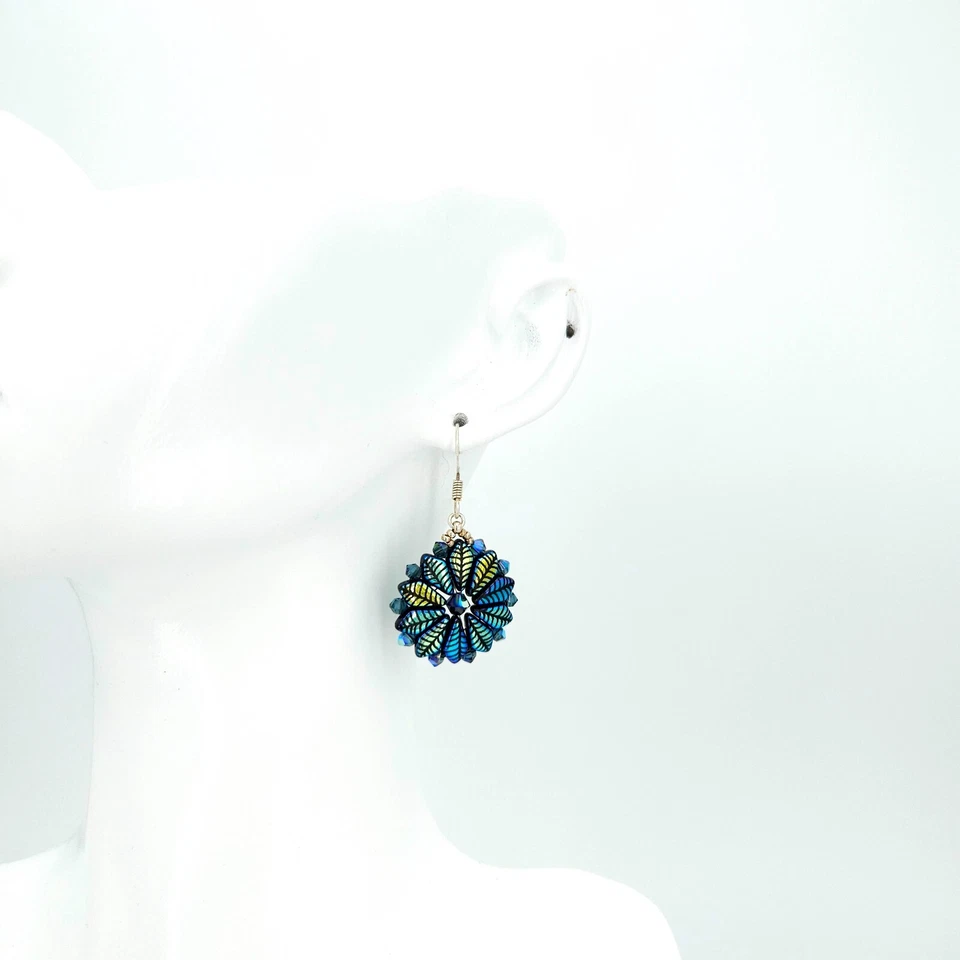 Ohrringe Damen Schmuck Handarbeit Perlen Blume Blau Grün türkis 925 Silber NEU - Bild 2 von 4