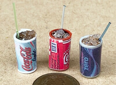 Puppenhaus 3 Getränke mit Eis & Stroh Maßstab 1:12 Miniatur Cola Set B tumdee