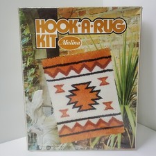Vtg Malina Latch Hook Rug Kit Southwestern Aztec Orange Geometric 70s Craft DIY