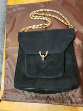 Vintage Bags By Supreme Black Suede Leather Gold Color Chain Purse