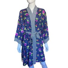 Victoria  s Secret Vintage Gold Label Floral Kimono Robe w/ Striped Trim Sz Large