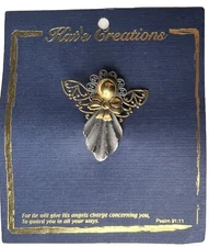 VTG  Angel Brooch Silver&Brass Spiritual Heavenly Signed Pin KAT’S CREATIONS