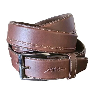 JR Belts Mens Leather Belt Brown Stainless Buckle Sz 44 Detailed