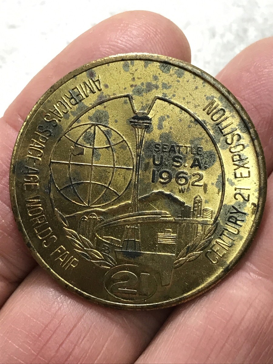 Man 円盤 Century 21 Exposition 1962 Seattle 1 ONE DOLLAR TOKEN Space Age