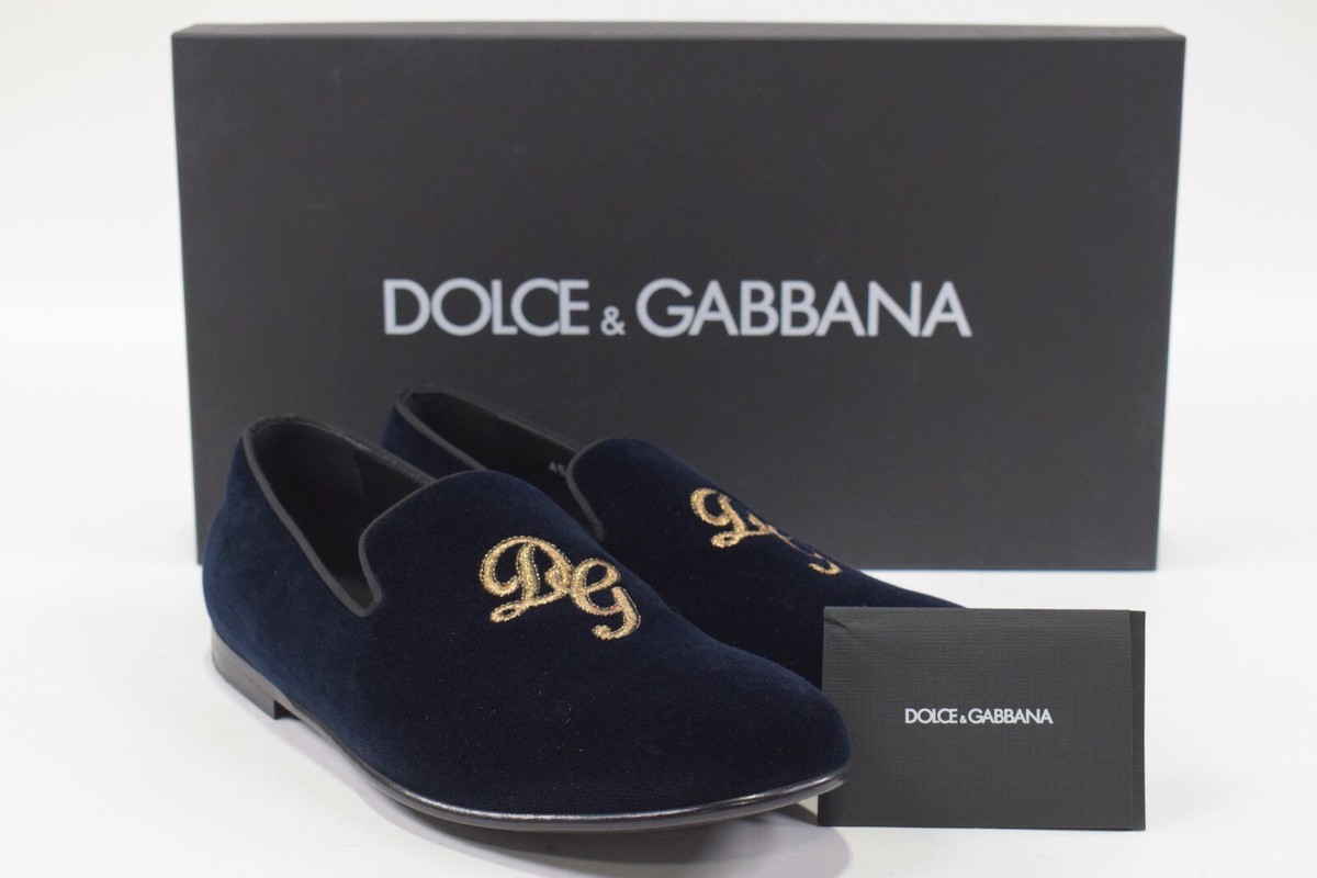 Dolce&Gabbana NWB Loafers / Slippers Size 41 8 US In Blue Velvet W/ Gold Logo Dolce&Gabbana NWB Loafers / Slippers Size 41 8 US In Blue  main image 3