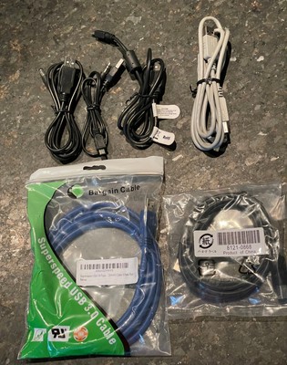 USB Cables Bundle: Various Super Speed Data Transfer Male To Male Open Box