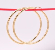 3mm X 60mm 2 3/8" Large Plain All Shiny Hoop Earrings REAL 14K Yellow Gold 4.8gr