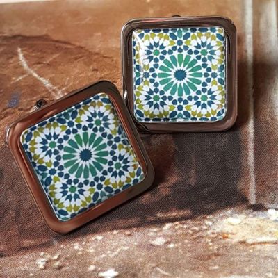 Unique SEVILLA TILE CUFFLINKS chrome SEVILLE green SPANISH designer SUIT wedding