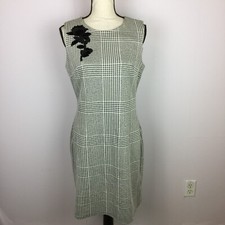 Sharagano Sheath Dress Sz 8 Woman Black White Houndstooth Sleeveless Embroidered