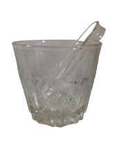 Princess House Heritage Retired Etched Glass Ice Bucket with Tongs