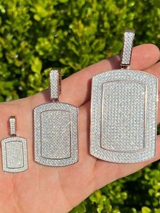 Authentic 14k Rose Gold Plated Silver Dog Tag Hip Hop Pendant Necklace - Out Iced CZ Real