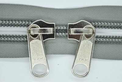 Zipper 10 mm Spiral X - Shape Light Gray 2 Silver Sliders