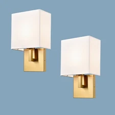 Gold Wall Sconces Set of 2 Modern Bathroom Bedroom Wall Light with Linen Shade