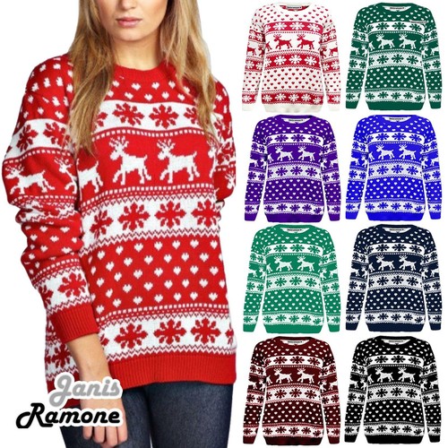 Womens Ladies Reindeer Snowflake Xmas 