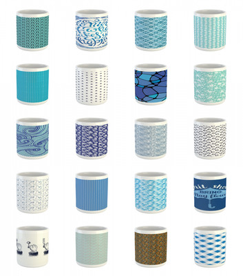 Ambesonne Blue Print Ceramic Coffee Mug Cup for Water Tea Drinks, 11 oz