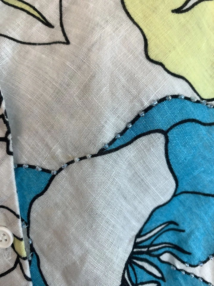 Uniform By John Paul Richard 100% Linen  Floral Blouse Women's Sz Petite L - Image 4 of 4