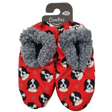 Shih Tzu Blk Dog Slippers Comfies Unisex Soft Lined Animal Print Booties Warm