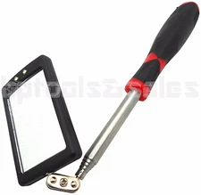 LED Lighted Inspection Mirror Telescoping Illuminate Swivel Light Extendable 34"