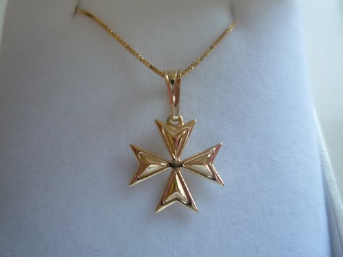 Chaîne En Or Jaune 9 Carats Avec Pendentif Croix De Malte - Longueur 45.7cm - Neuf Avec étiquette