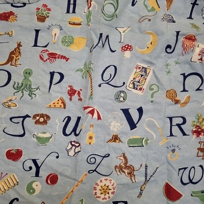 American Genius for Nick & Nora Cotton Flannel Fabric Light Blue Alphabet 4 Yds