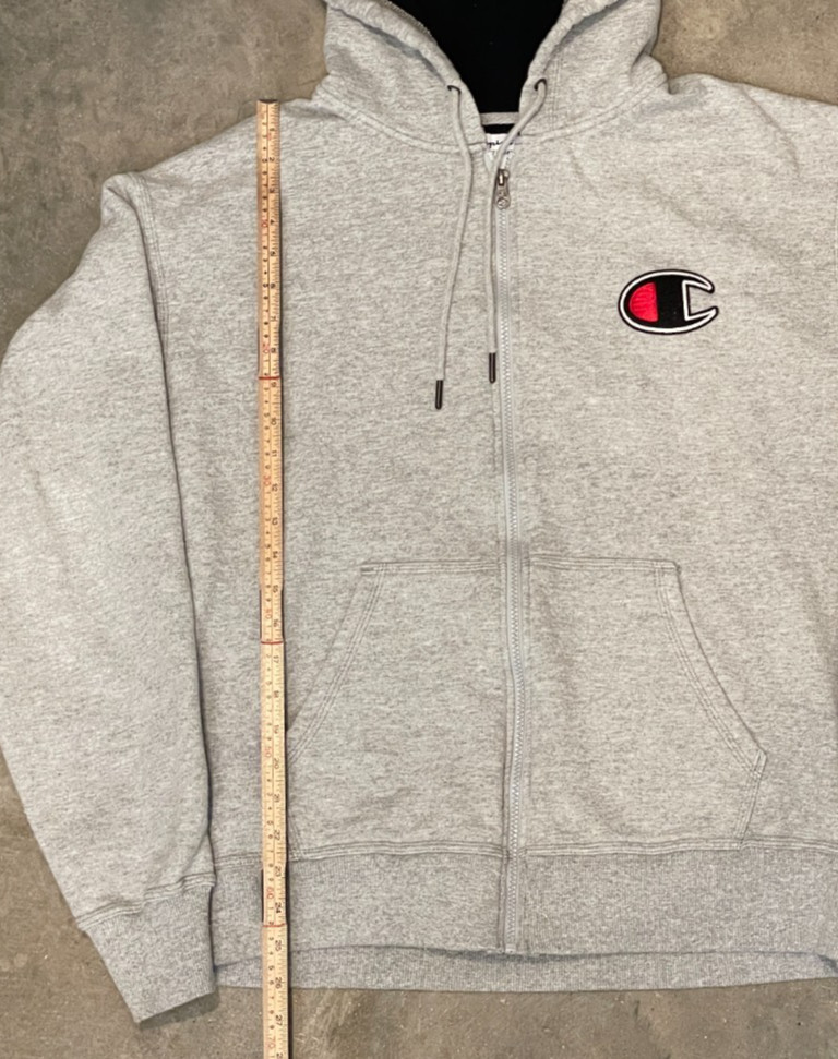 Champion Full Zip Hoodie Mens L Gray Heavyweight Big C Embroidered Sleeve Logos thumbnail 8