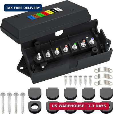 CheeMuii 7 Way Trailer Junction Box Weatherproof 7 Pin Trailer Wiring Box 7 Colo