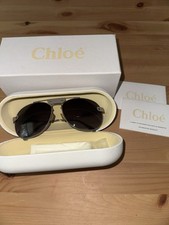 Chloe CL2105 Aviator Sunglasses Leather Beige / Gray Arm Purple Tint