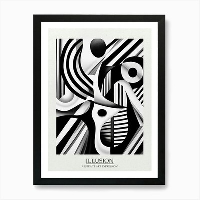 Illusion Abstrakt Schwarz Weiß 4 Gerahmte Wandbilder Poster Leinwanddruck Bild