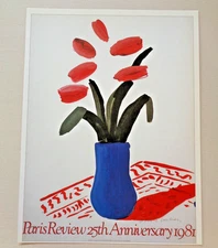 David Hockney Print Paris Review 25th Anniversary 1981 Red Flowers Still Life