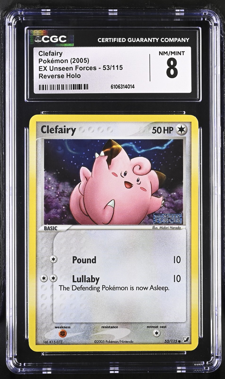 CGC 8 Clefairy 53/115 2005 EX Unseen Forces STAMPED Reverse Holo Pokemon Card