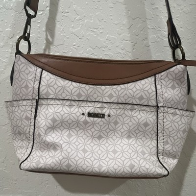 Baggallini Geometric Beige/Brown Crossbody Bag Zip Closure w/ Pouch