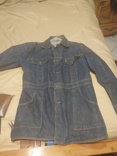 VTG Levis Jacket Orange Tab Split Tail Medium USA Made Long Denim Chore VTG