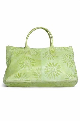 Falor Italy Embossed Floral Leather Tote | Green Genuine Leather | Made in Italy