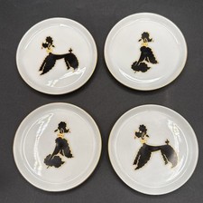 Vintage Black Poodle Dog Furstenberg Porcelain Coasters (4) Trinket Germany 50&rsquo;s